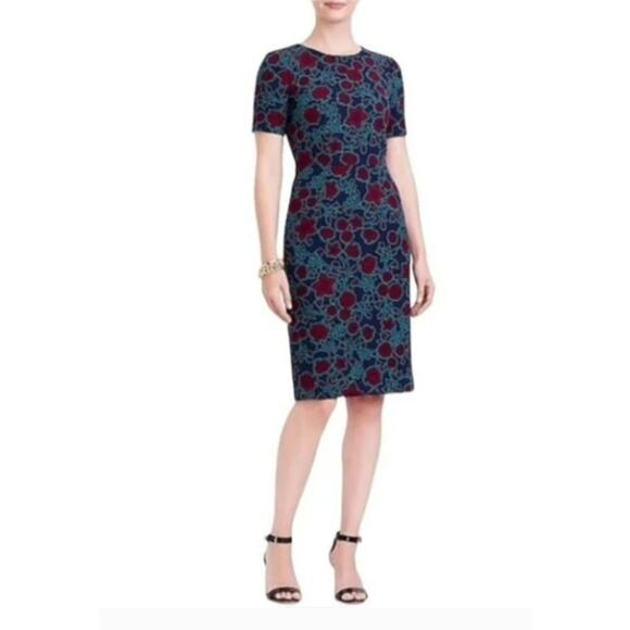 J.Crew Dresses & Skirts - J. Crew Short-Sleeve Floral Sheath Dress Size 6 Small Thick Material Knee Length
